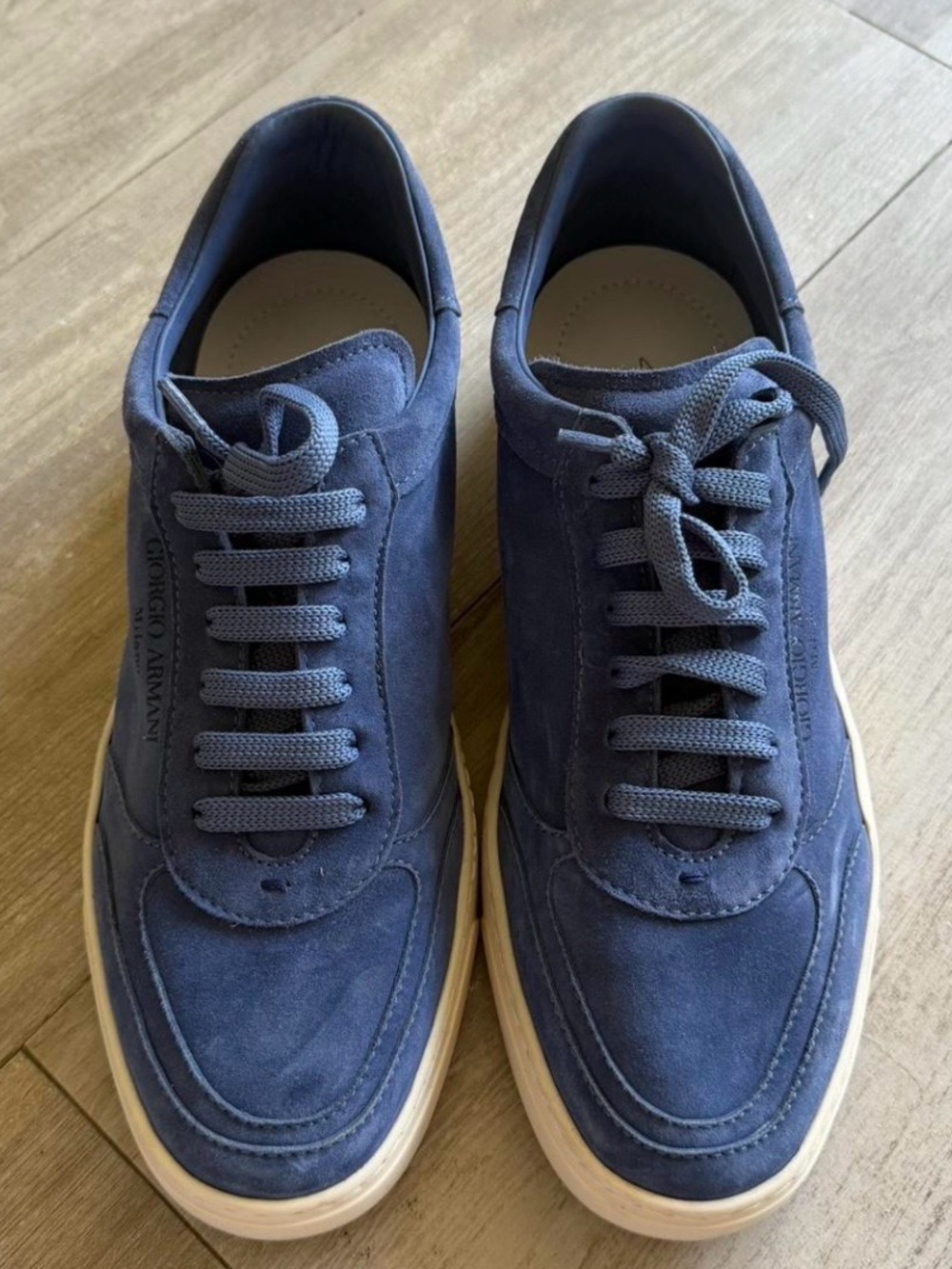 Emporio Armani Navy Suede Sneakers with Cream Rubber Sole - Picture 2 of 6